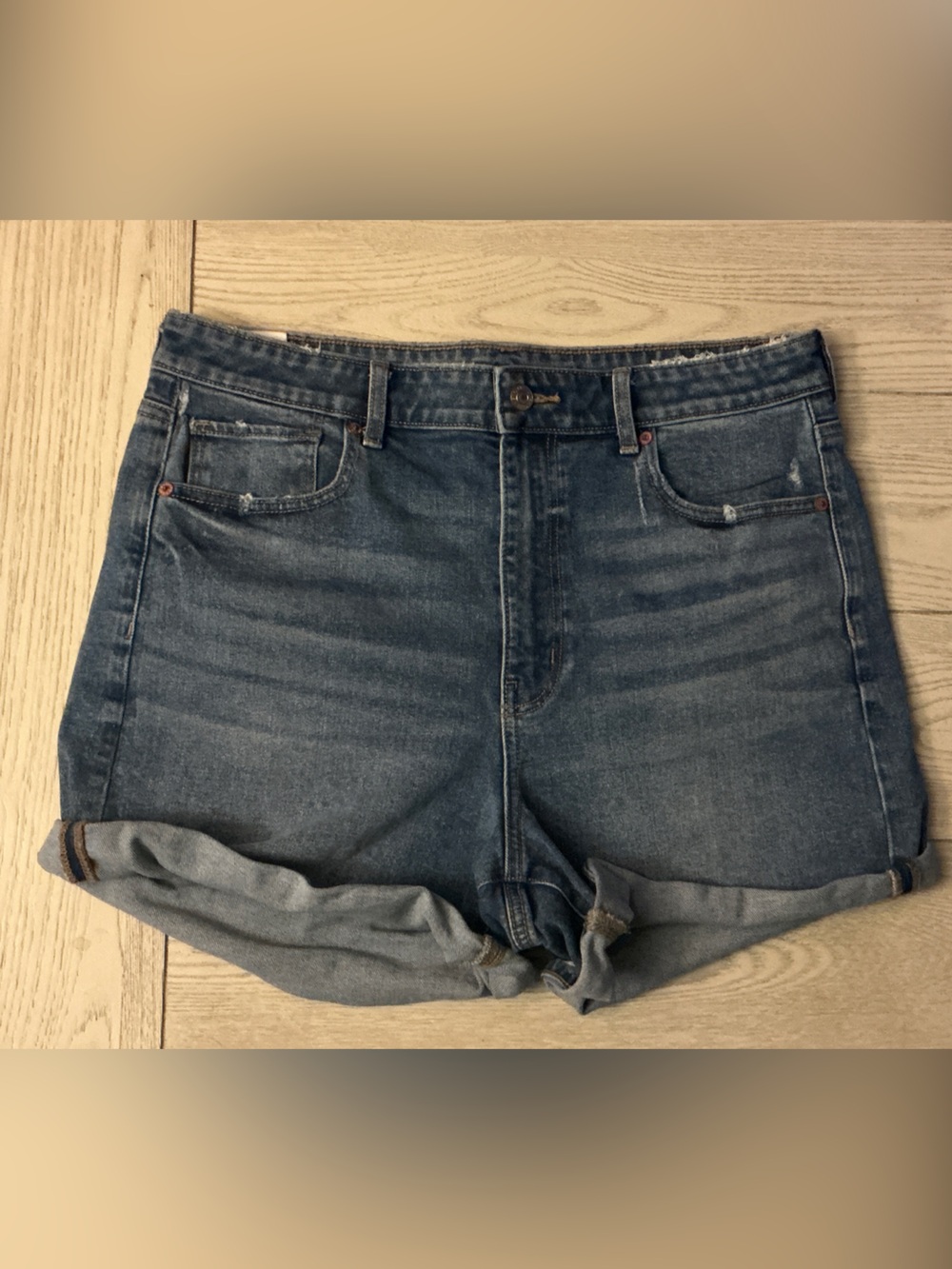 American Eagle Outfitters Dark Blue Rolled Cuff Denim Shorts